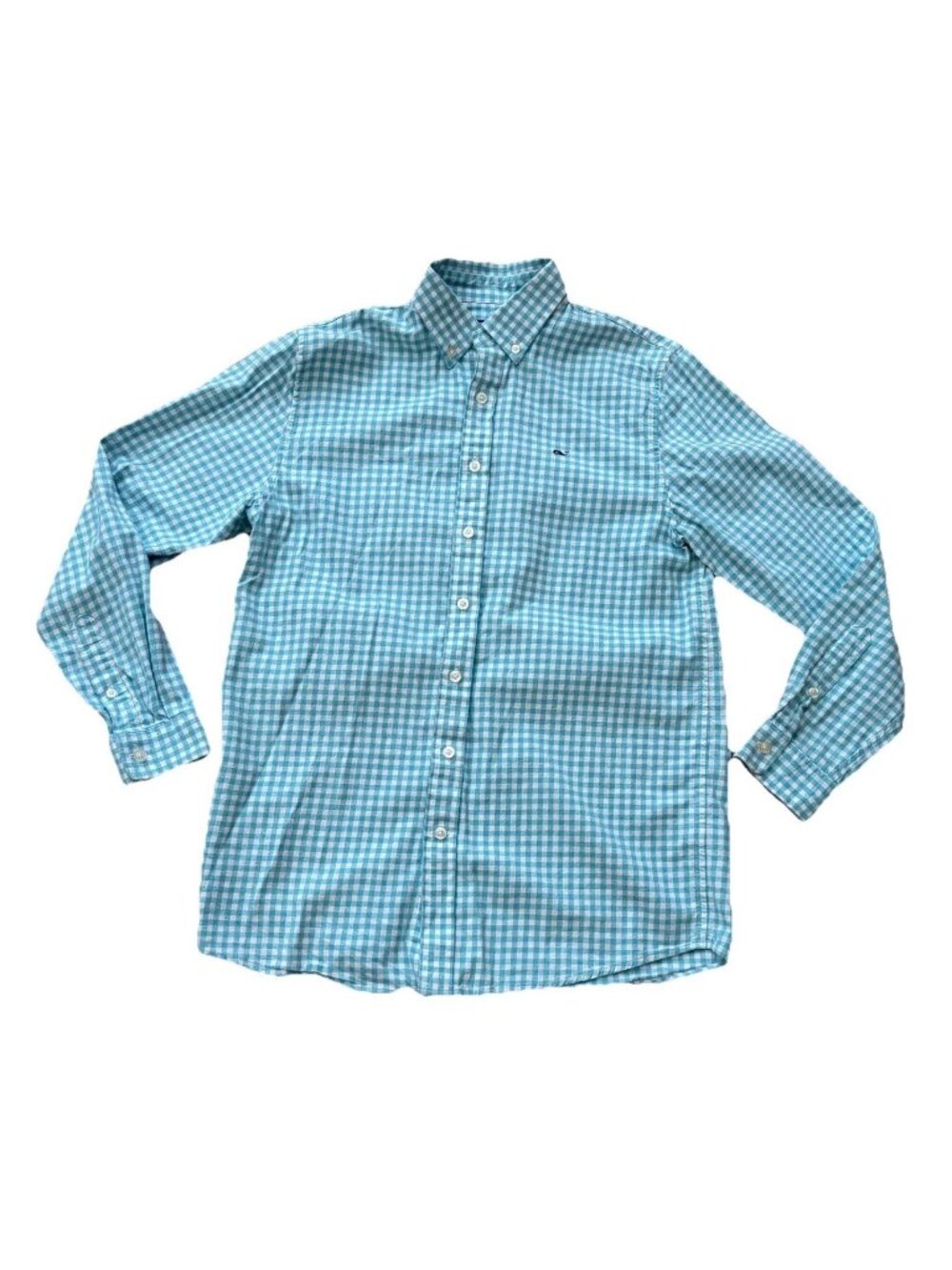 Vineyard Vines Boys Classic Flannel Whale Shirt Aqua Blue Check Size XL 18